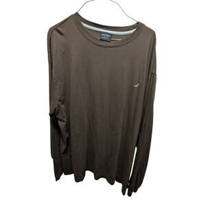 Nautica Men’s Long Sleeve Crewneck T-Shirt – Brown, Classic Fit, Large
